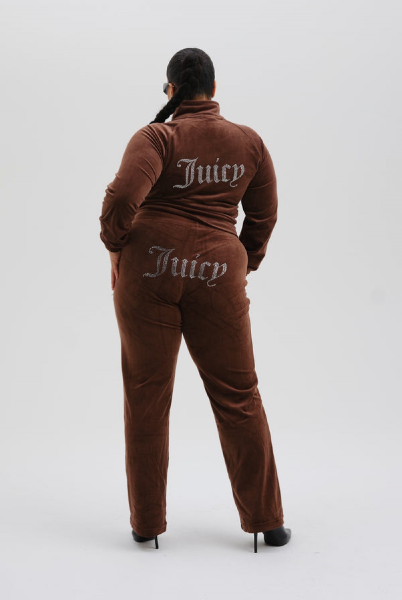 Juicy Couture Velour Diamante Tracktop Smeđe | JC-SN652059