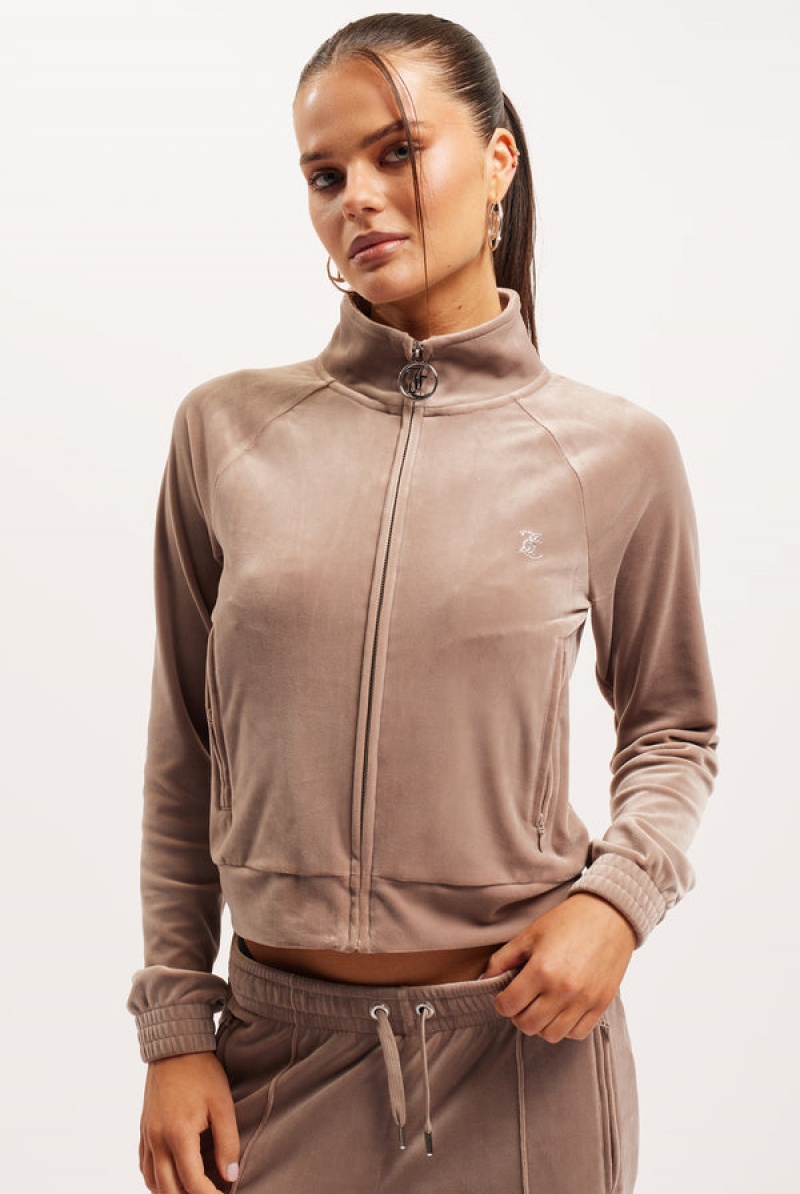 Juicy Couture Velour Diamante Tracktop Smeđe | JC-SN652127