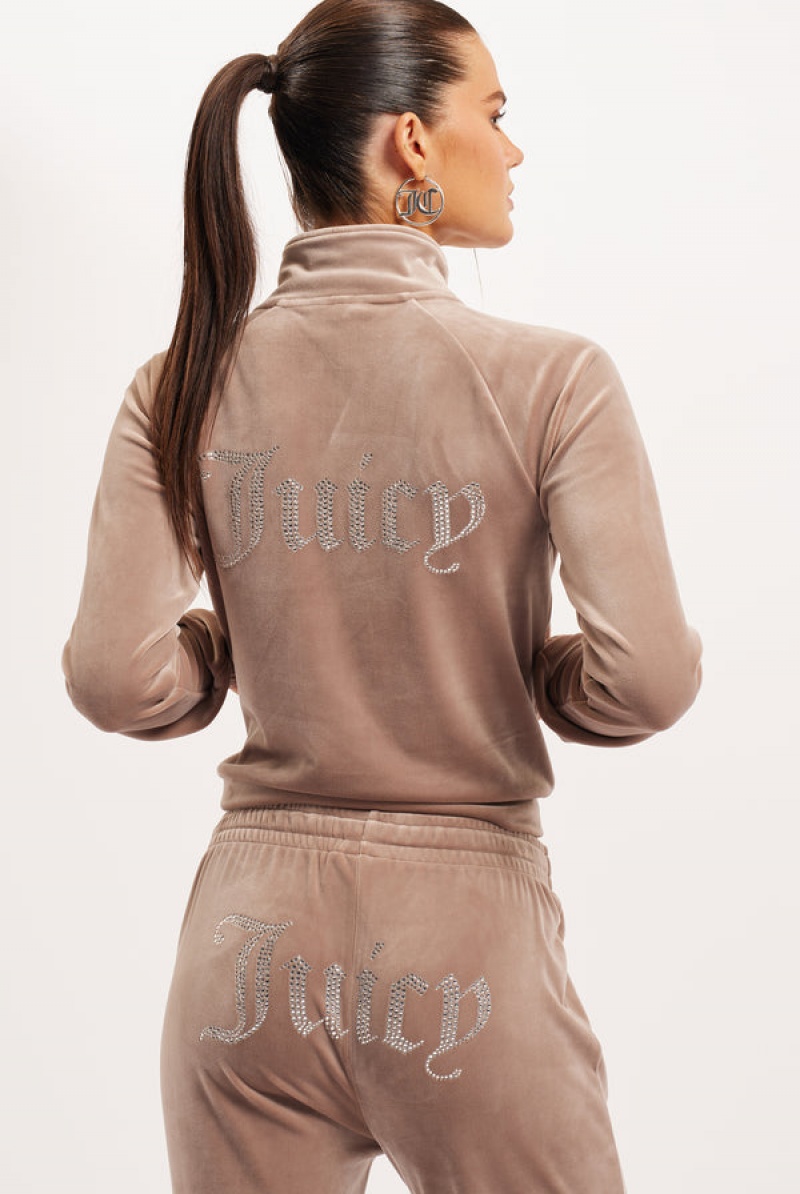 Juicy Couture Velour Diamante Tracktop Smeđe | JC-SN652127