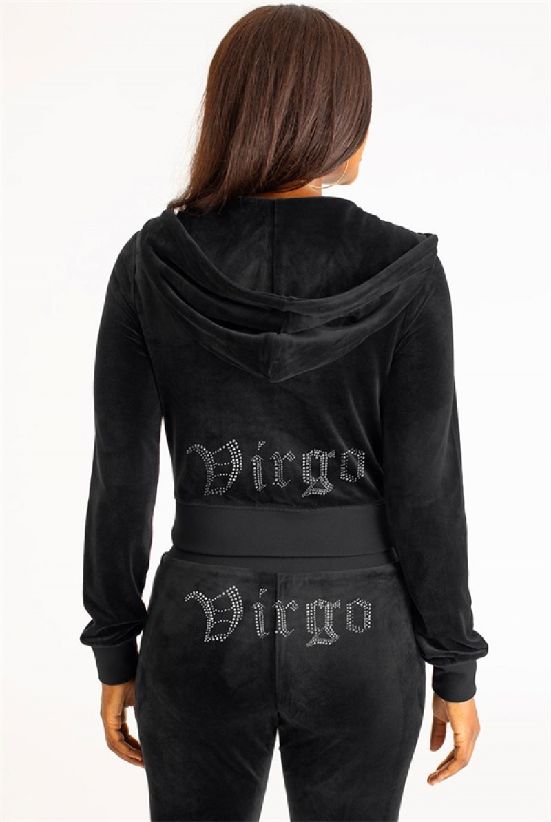 Juicy Couture Virgo Big Bling Velour Hoodie Crne | JC-SN651557