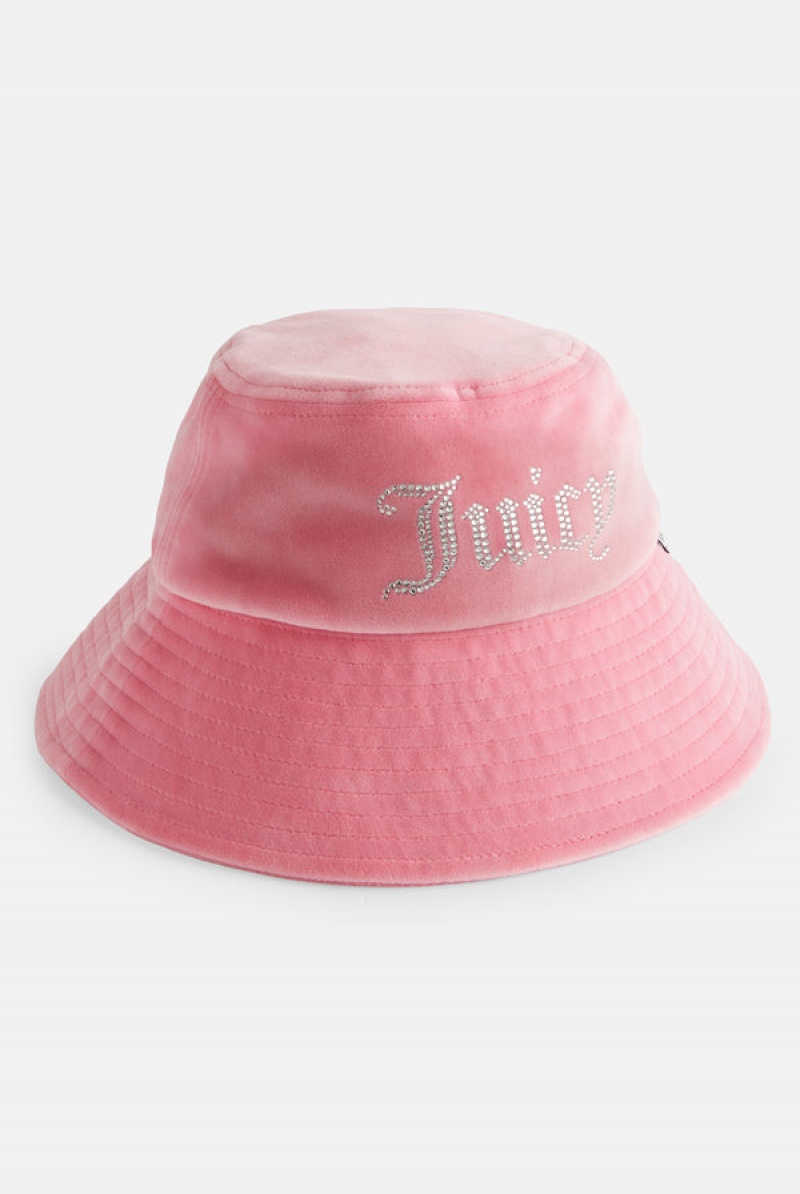 Juicy Couture Wide Brim Velour Bucket Hat Roze | JC-SN652339